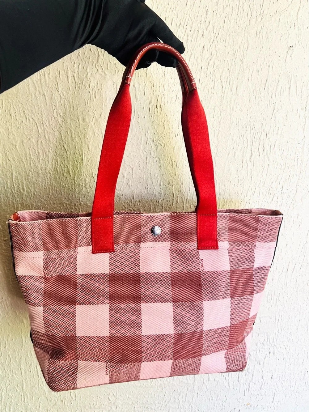 Coach Buffalo Plaid Canvas Tote Bag